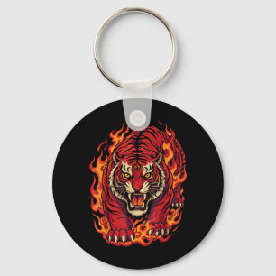 Porte-clés Tigre de feu rouge flamboyant tatouage mythique d'