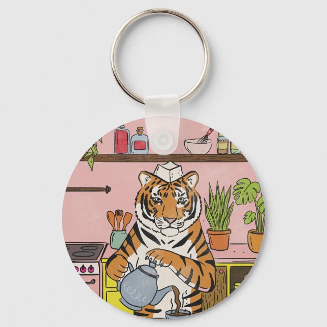 Porte-clés Tigre faisant du thé (Recto)