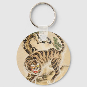 Porte-clés Tigre Minhwa vintage sous un pin