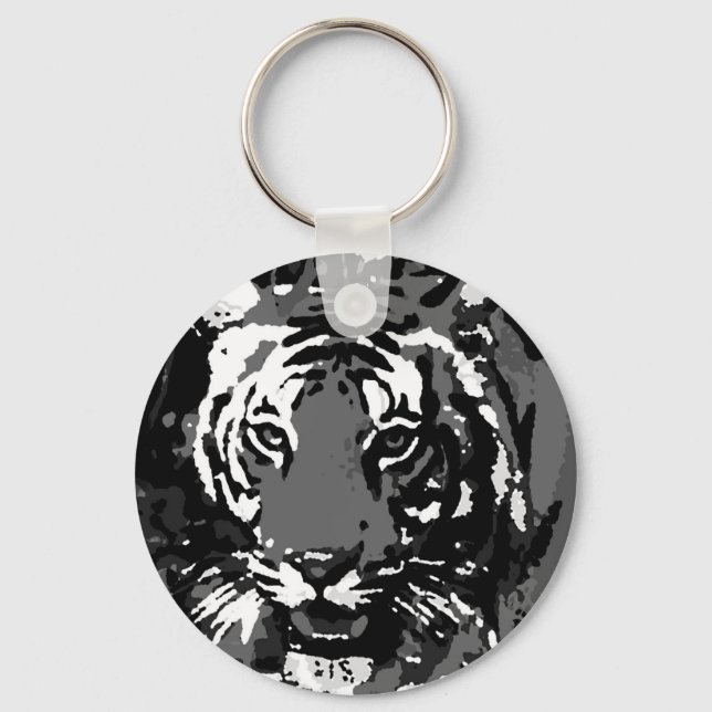 Porte-clés Tigre noir blanc Pop Art (Recto)