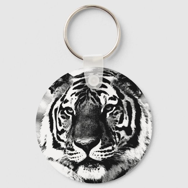 Porte-clés Tigre noir et blanc (Recto)