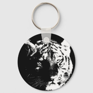 Porte-clés Tigre noir et blanc Pop Art