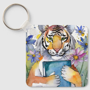 Porte-clés Tigre sobre gardant un grand livre Prière AA perso