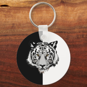 Porte-clés Tigre sur fond noir et blanc 