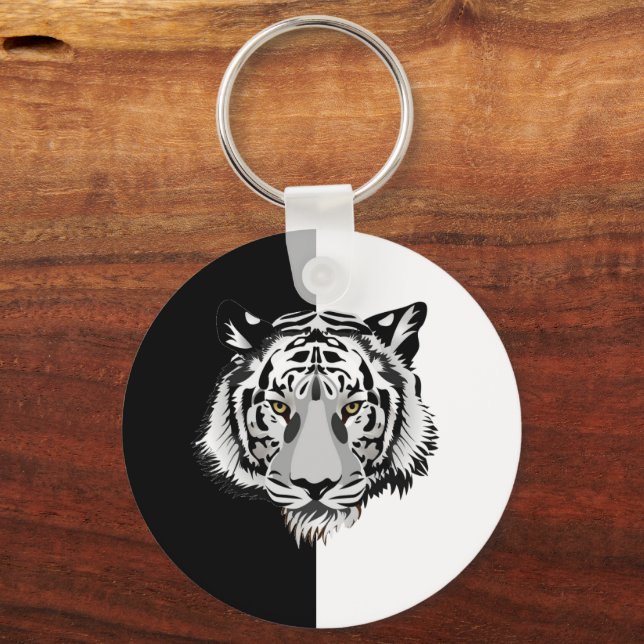 Porte-clés Tigre sur fond noir et blanc  (Recto)