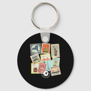 Porte-clés Timbres de voyage anciens vacances philatelie