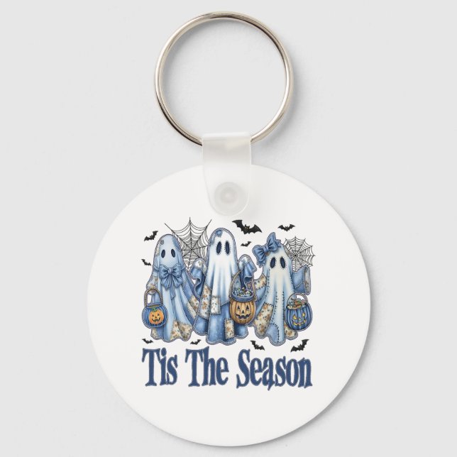 Porte-clés Tis Season Blue Patchwork Ghost Citrouille Éffraya (Recto)