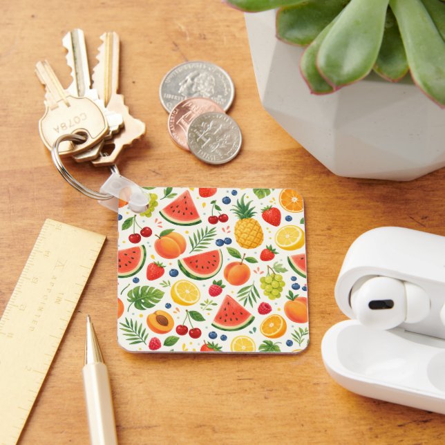 Porte-clés Tissu à motif de fruits d'été | Pastèque tropicale (Bureau)