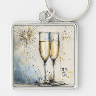 Porte-clés Toast au Champagne pour la Nouvelle Année