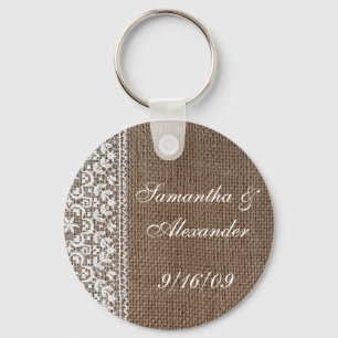 Porte-clés Toile de jute et dentelle simples