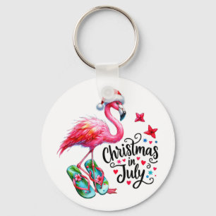 Porte-clés Tongs Fun Pink Flamingo Noël d'été En J