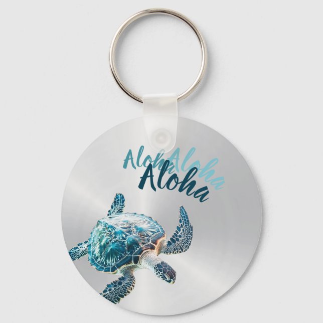 Porte-clés Tortue 3D Argent Aloha (Recto)