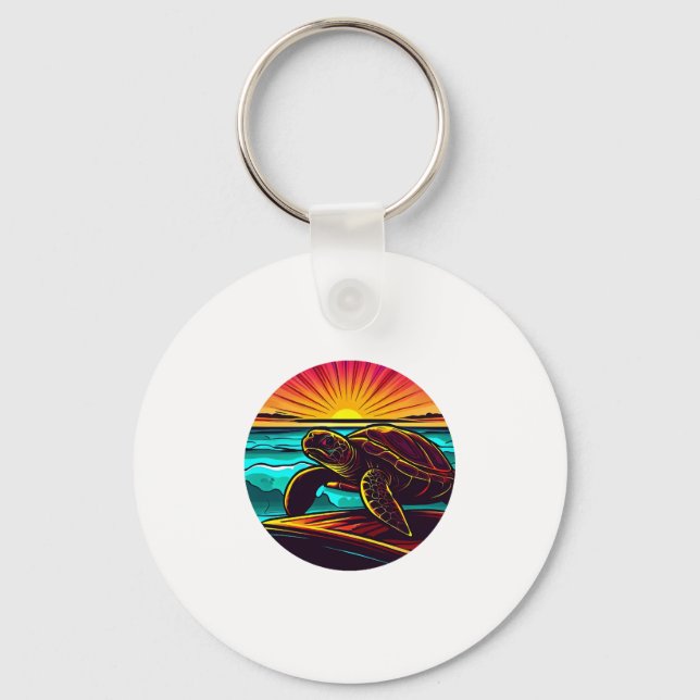 Porte-clés Tortue au coucher du soleil, conception de la natu (Recto)