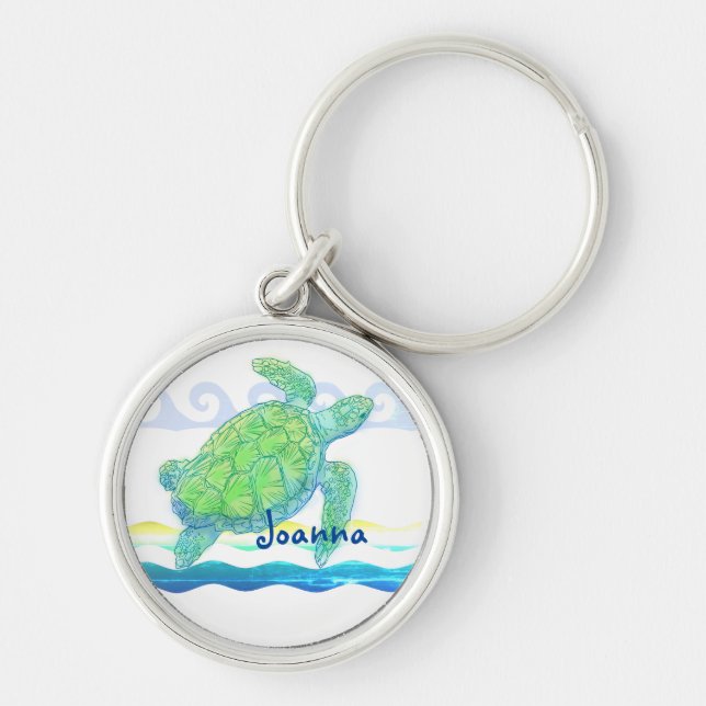 Porte-clés Tortue bleue et verte (Devant)