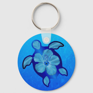 Porte-clés Tortue de Honu bleu et Hibiscus