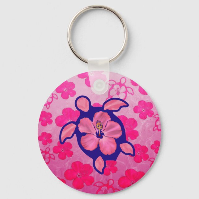 Porte-clés Tortue de Honu hawaïenne et Hibiscus (Recto)