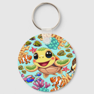 Porte-clés Tortue de mer Bébé heureux et mignonne personnage