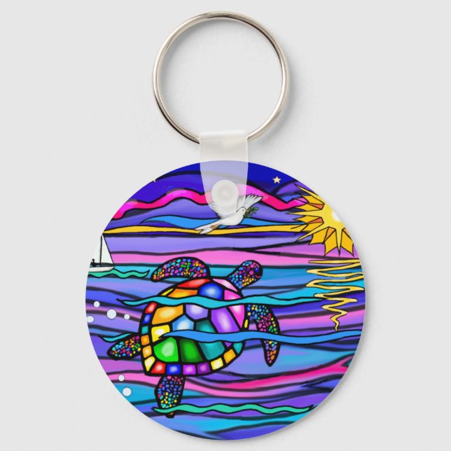 Porte-clés Tortue de mer (bleu/rose) (Recto)