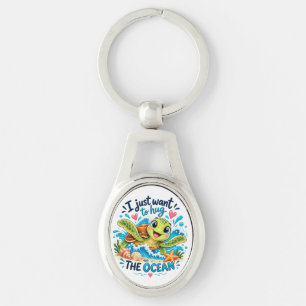Porte-clés Tortue de mer mignonne, étreinte de design océaniq