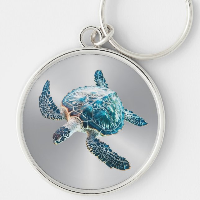 Porte-clés Tortue de mer turquoise scintillante | Côtière (Devant)