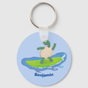 Porte-clés Tortue drôle vague surfant dessin animé