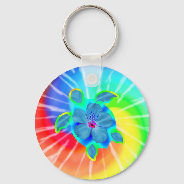 Porte-clés Tortue luth tropicale et Hibiscus (Recto)