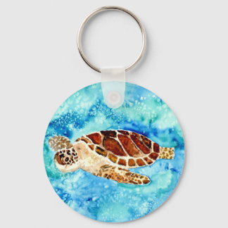 Porte-clés tortue marine vie marine aquarelle peinture