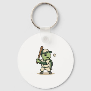 Porte-clés Tortue Mignonne Batteur de Baseball Art Vectoriel