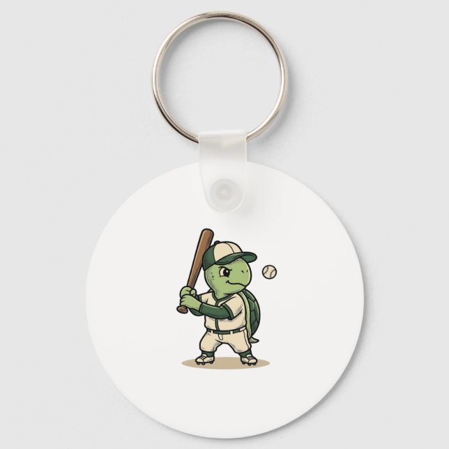 Porte-clés Tortue Mignonne Batteur de Baseball Art Vectoriel  (Recto)