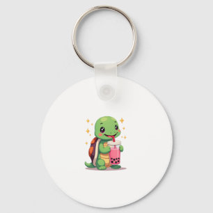 Porte-clés Tortue mignonne buvant du boba. Drôles de tortues