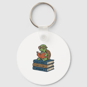 Porte-clés Tortue mignonne lisant sur des livres Vintage Vect