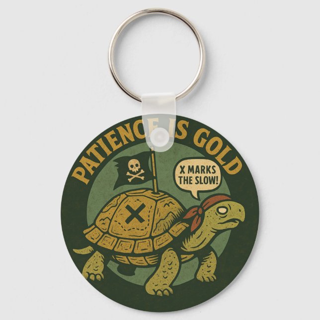 Porte-clés Tortue Pirate Drôle Patience Or (Recto)