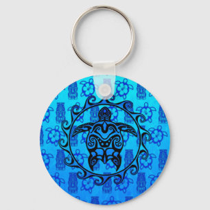 Porte-clés Tortue tribale bleue Sun