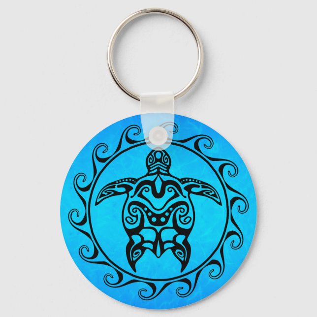 Porte-clés Tortue tribale noire (Recto)