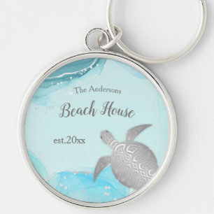 Porte-clés Tortues Argentées Encre Turquoise Nom de Famille C