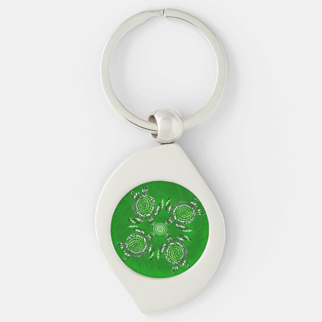 Porte-clés Tortues vertes Dot Art, Clavier métallique (Devant)