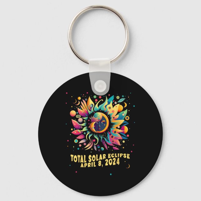 Porte-clés Total Solaire Eclipse Avril 2024 Hippie Pop Art (Recto)