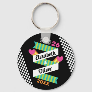 Porte-clés Totalement 80s Stripes et Mariage de coeur
