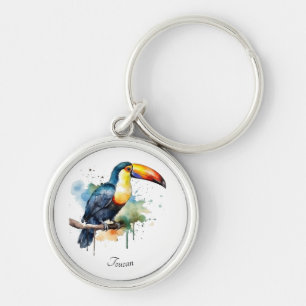 Porte-clés Toucan sur branche - Art à l'aquarelle, personnali