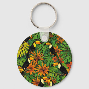 Porte-clés Toucans Colorés Feuilles de Jungle Tropicale Hibis