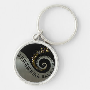 Porte-clés Touches de piano et notes de musique d'or