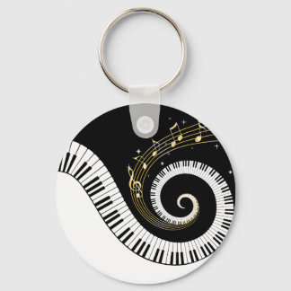 Porte-clés Touches de piano et notes de musique d'or