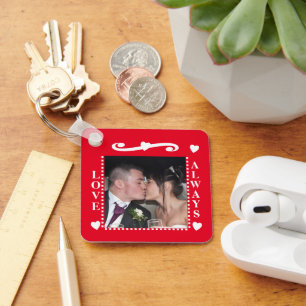 Porte-clés Toujours amour 2 photos ajout initiales blanc roug