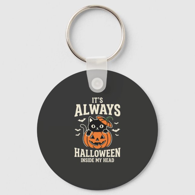Porte-clés Toujours Halloween Chat Noir Design de Citrouille (Recto)