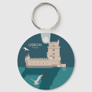 Porte-clés Tour de Belém de Lisbonne dans le style d'une affi