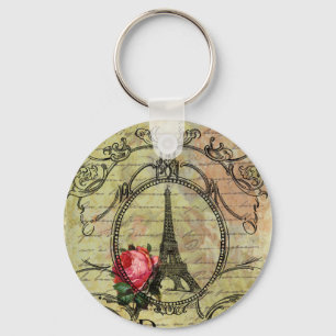 Porte-clés Tour Eiffel Paris et Rose Rouge Steampunk