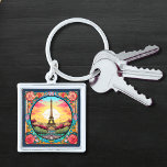 Porte-clés Tour Eiffel Paris Paris Floral<br><div class="desc">Coucher de soleil parisien Eifel Tower Paris France Floral Porte - clés présente un coucher de soleil de style art déco avec la Tour Eiffel dans un cadre fleuri et audacieux. Créé par Evco Studio www.zazzle.com/store/evcostudio</div>
