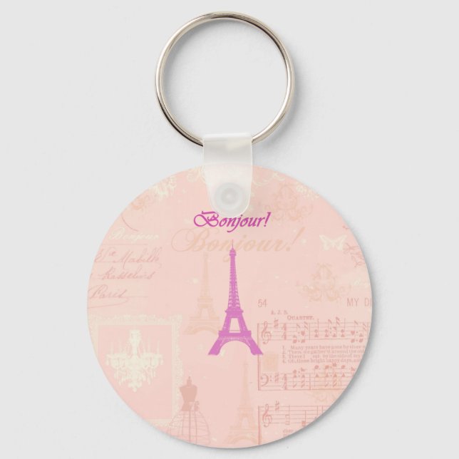 Porte-clés Tour Eiffel rose vintage (Recto)