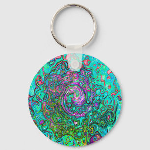 Porte-clés Tourbillon Liquide Abstrait Rétro Groovy Aigue-Mar