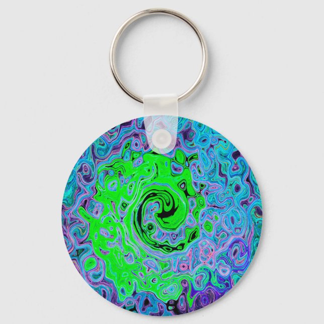 Porte-clés Tourbillon Liquide Abstrait Rétro Vert Citron (Recto)